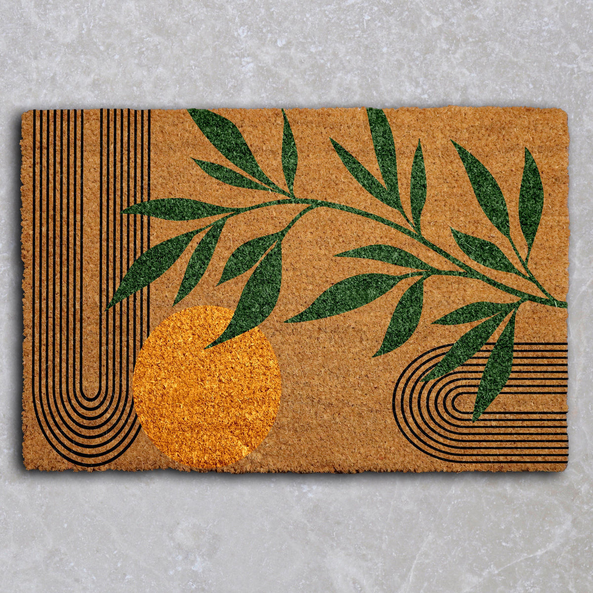 Boho Minimalist Welcome Mat, Abstract Sun Design Doormat, Modern Art Home Entrance Mat