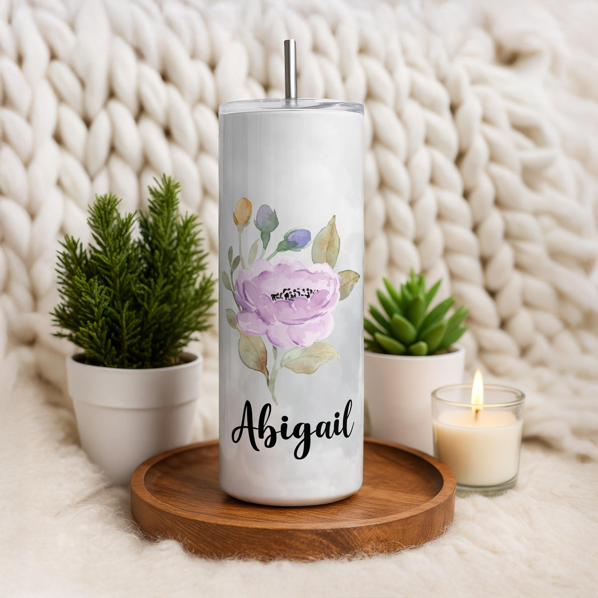 Personalized Flower Tumbler, Custom Floral Tumbler, Colorful Flower Tumbler With Straw