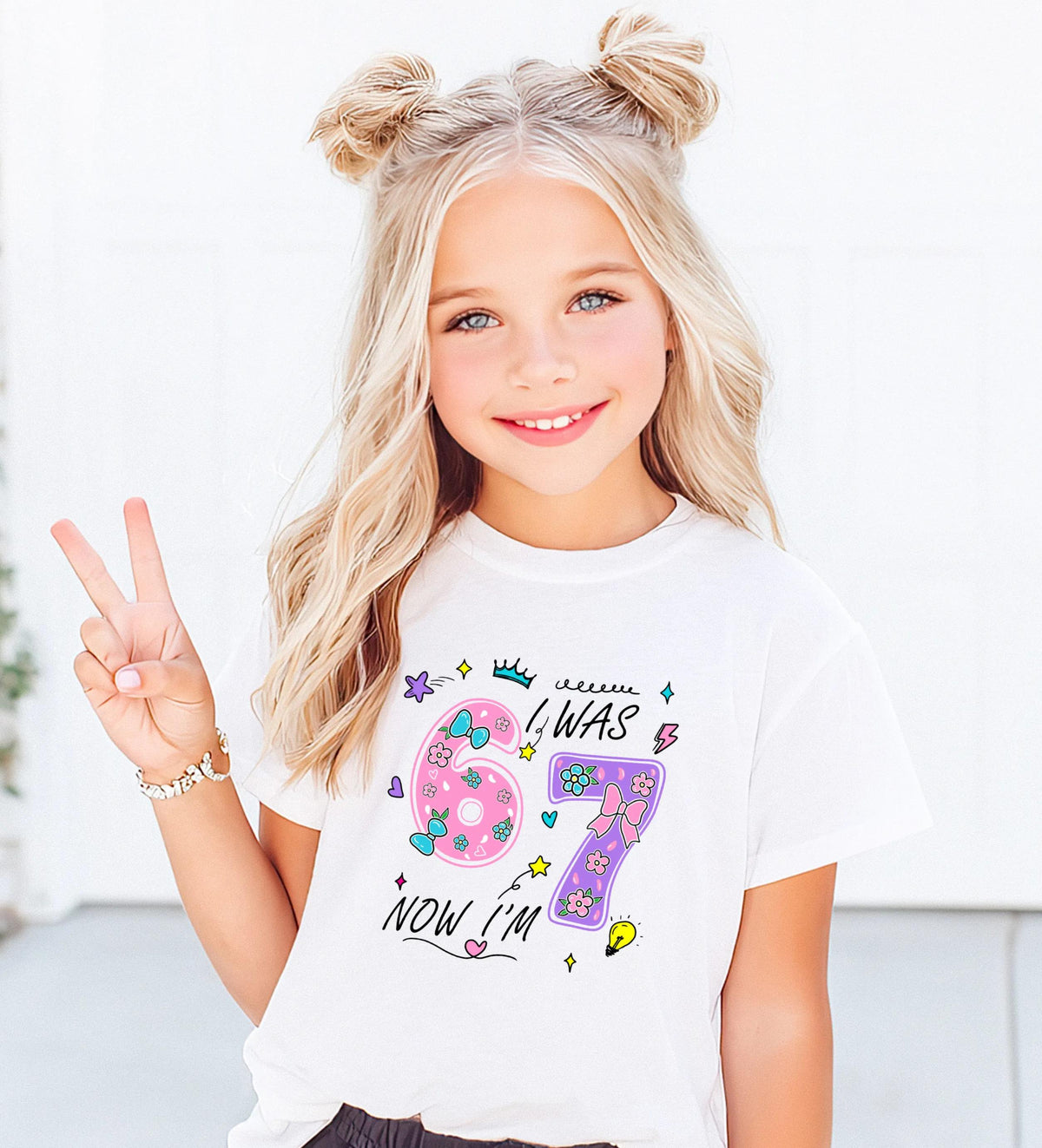 I Was 6 Now I'm 7 Birthday Shirt, 7th Birthday Girl Tee, Funny 6 7 Birthday Gift