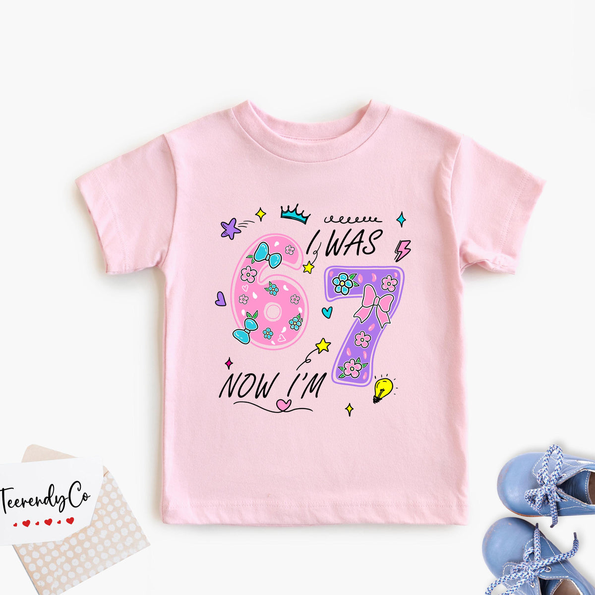 I Was 6 Now I'm 7 Birthday Shirt, 7th Birthday Girl Tee, Funny 6 7 Birthday Gift