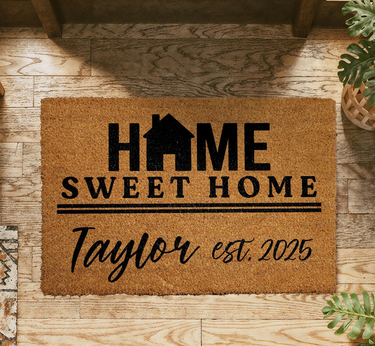 Personalized Home Sweet Home Doormat, Outdoor Entryway Rug, Custom Name And Date Doormat