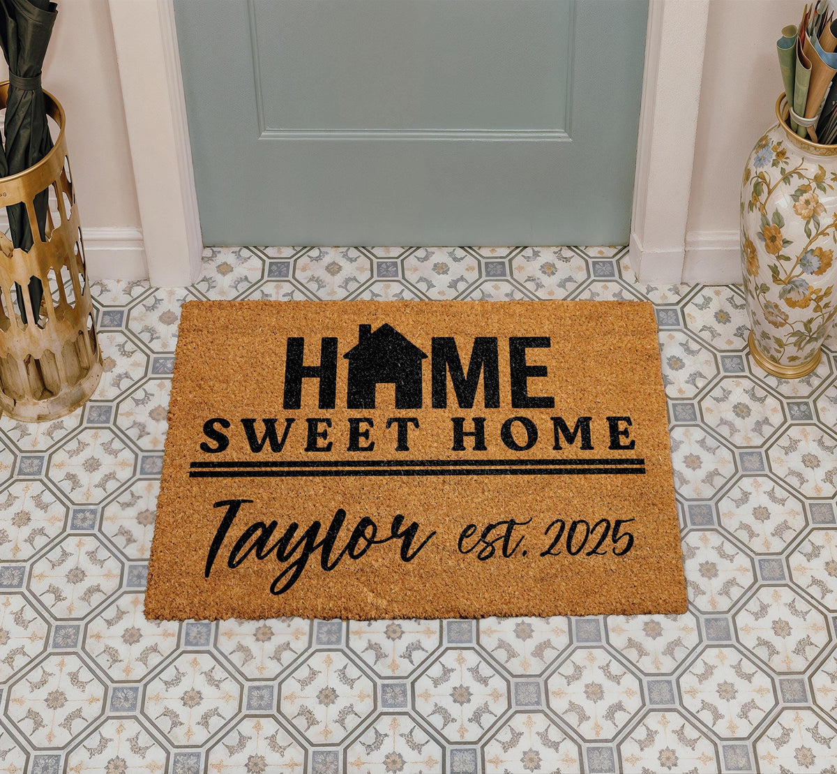Personalized Home Sweet Home Doormat, Outdoor Entryway Rug, Custom Name And Date Doormat