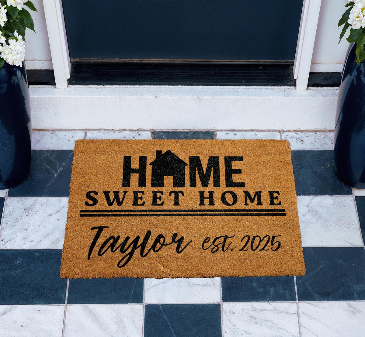 Personalized Home Sweet Home Doormat, Outdoor Entryway Rug, Custom Name And Date Doormat