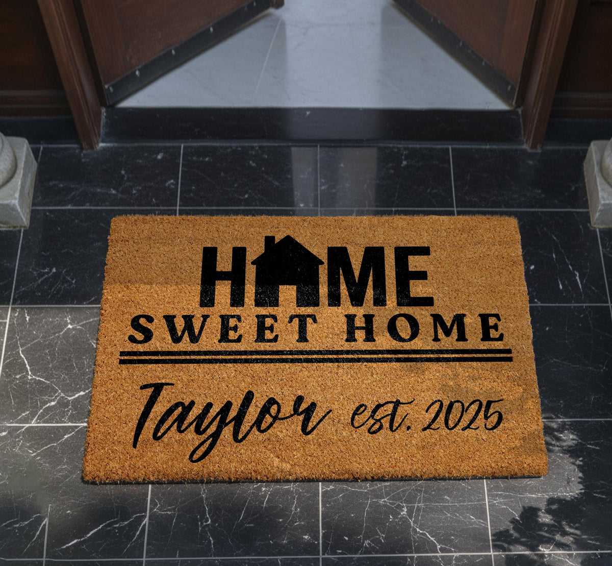 Personalized Home Sweet Home Doormat, Outdoor Entryway Rug, Custom Name And Date Doormat