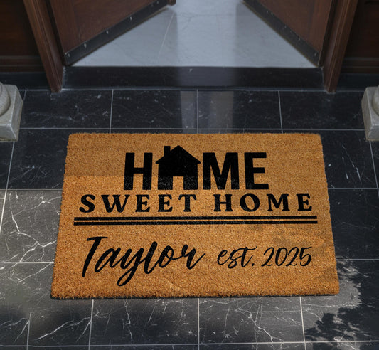 Personalized Home Sweet Home Doormat, Outdoor Entryway Rug, Custom Name And Date Doormat