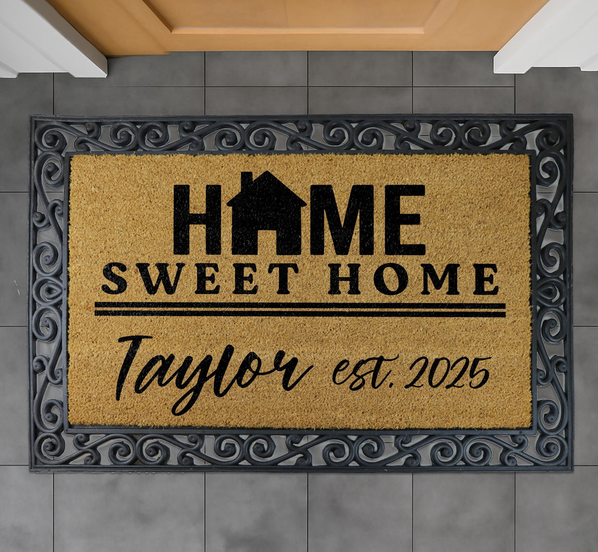 Personalized Home Sweet Home Doormat, Outdoor Entryway Rug, Custom Name And Date Doormat