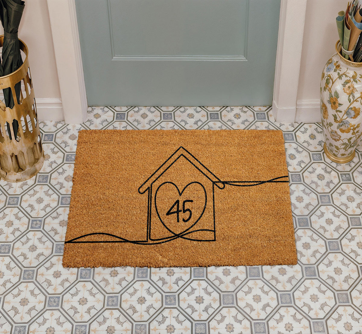 Custom House Number Welcome Mat, Minimalist Home Entrance Doormat