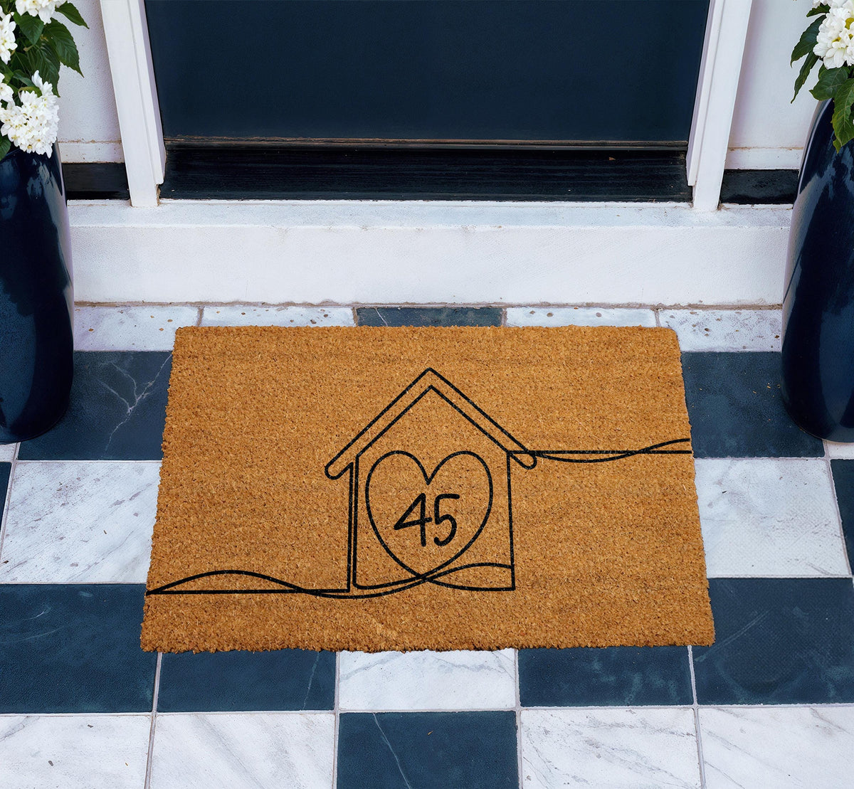 Custom House Number Welcome Mat, Minimalist Home Entrance Doormat