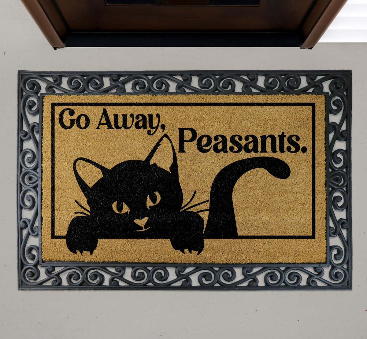 Go Away Peasants Cat Doormat, Funny Cat Welcome Mat, Sarcastic Front Porch Rug, Cat Lover Gift