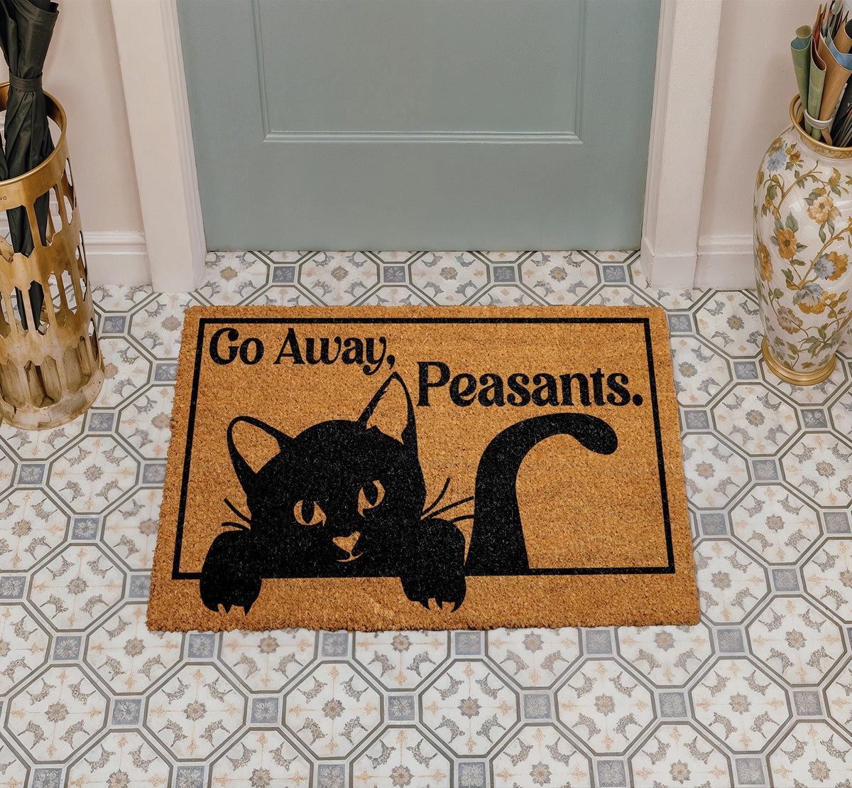 Go Away Peasants Cat Doormat, Funny Cat Welcome Mat, Sarcastic Front Porch Rug, Cat Lover Gift