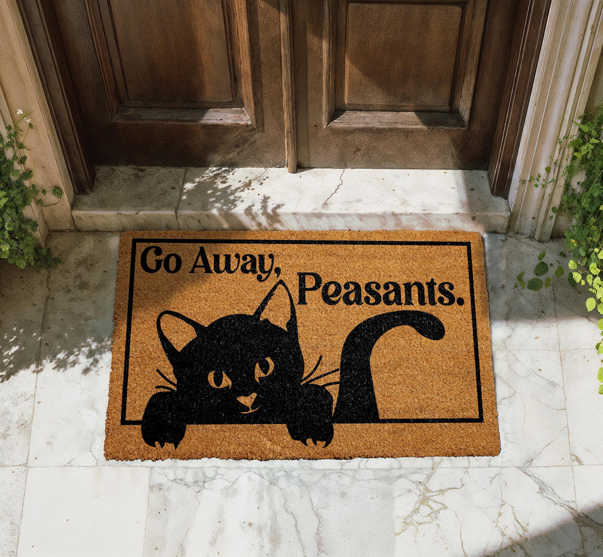 Go Away Peasants Cat Doormat, Funny Cat Welcome Mat, Sarcastic Front Porch Rug, Cat Lover Gift