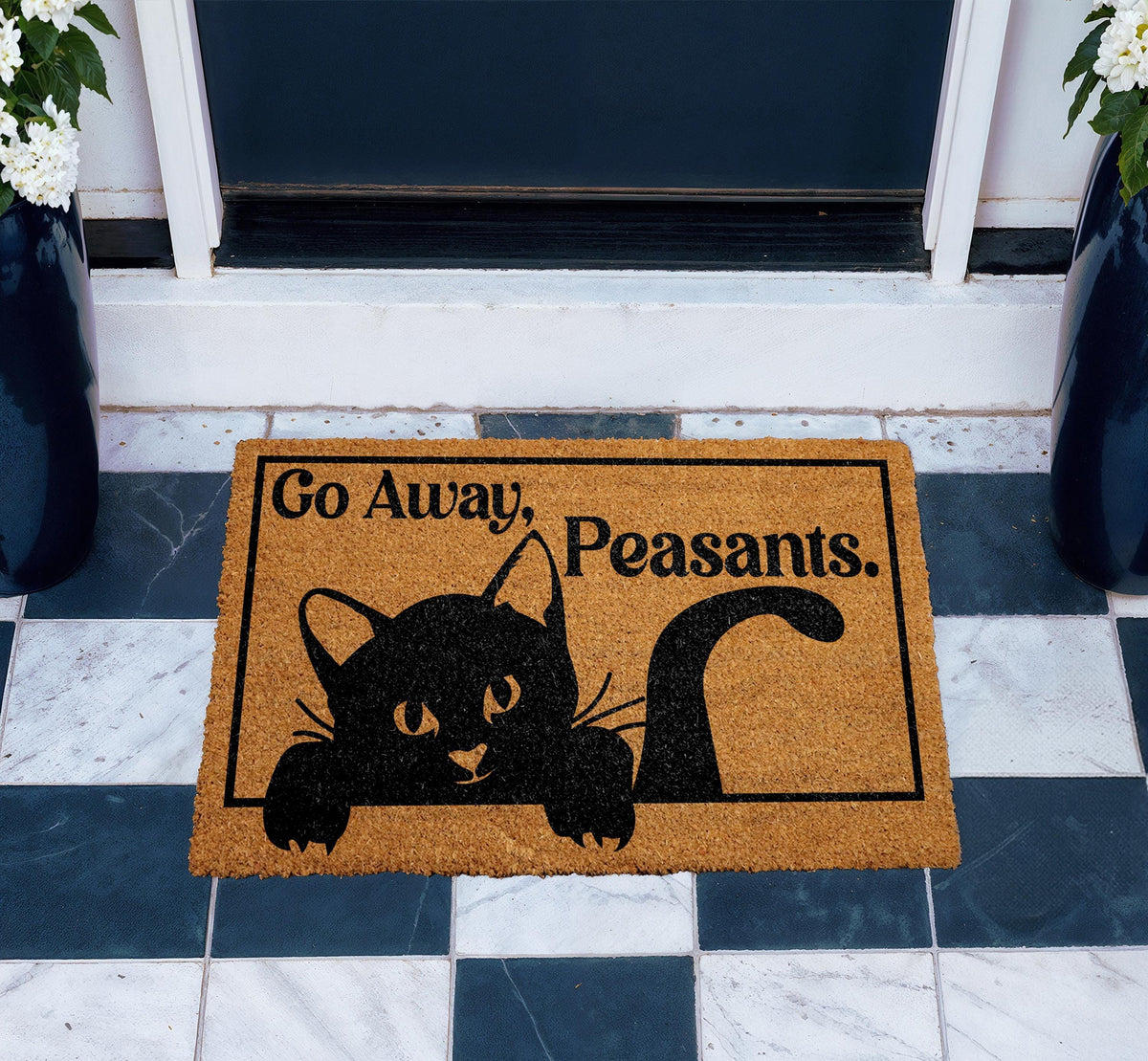 Go Away Peasants Cat Doormat, Funny Cat Welcome Mat, Sarcastic Front Porch Rug, Cat Lover Gift