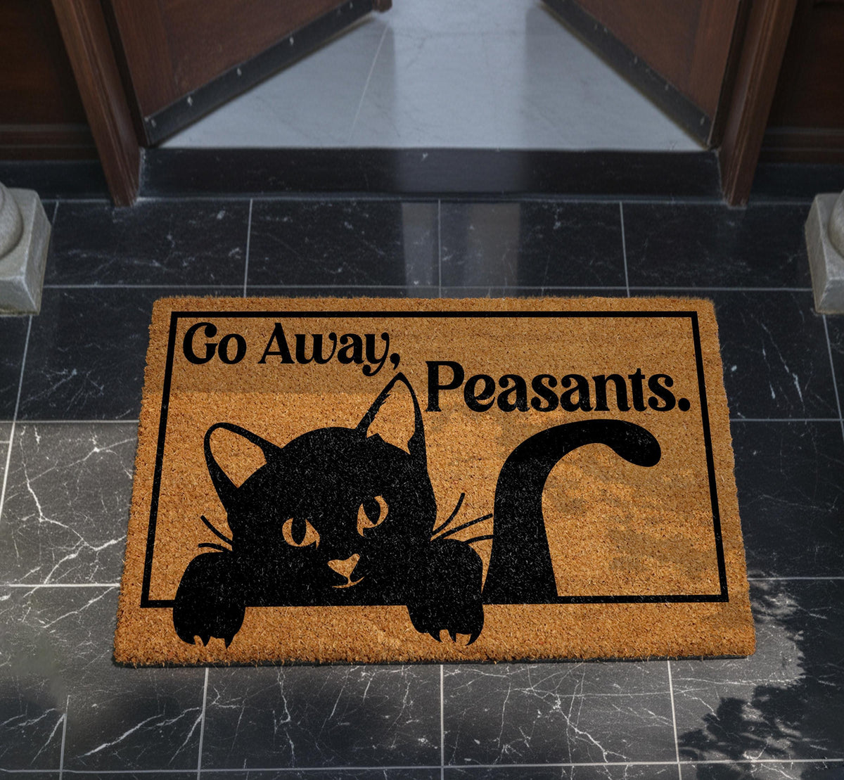 Go Away Peasants Cat Doormat, Funny Cat Welcome Mat, Sarcastic Front Porch Rug, Cat Lover Gift