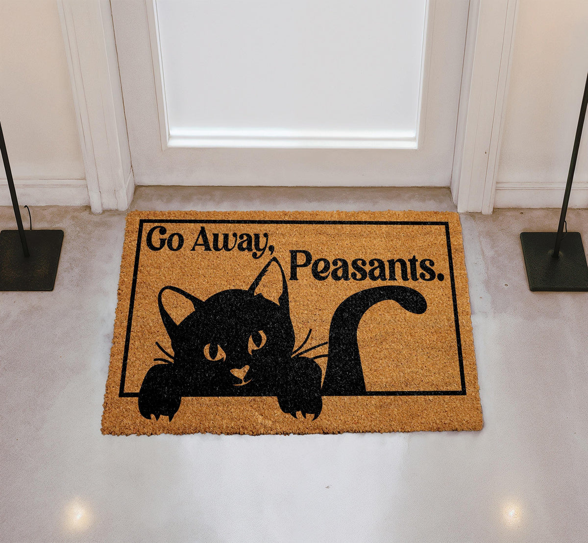Go Away Peasants Cat Doormat, Funny Cat Welcome Mat, Sarcastic Front Porch Rug, Cat Lover Gift