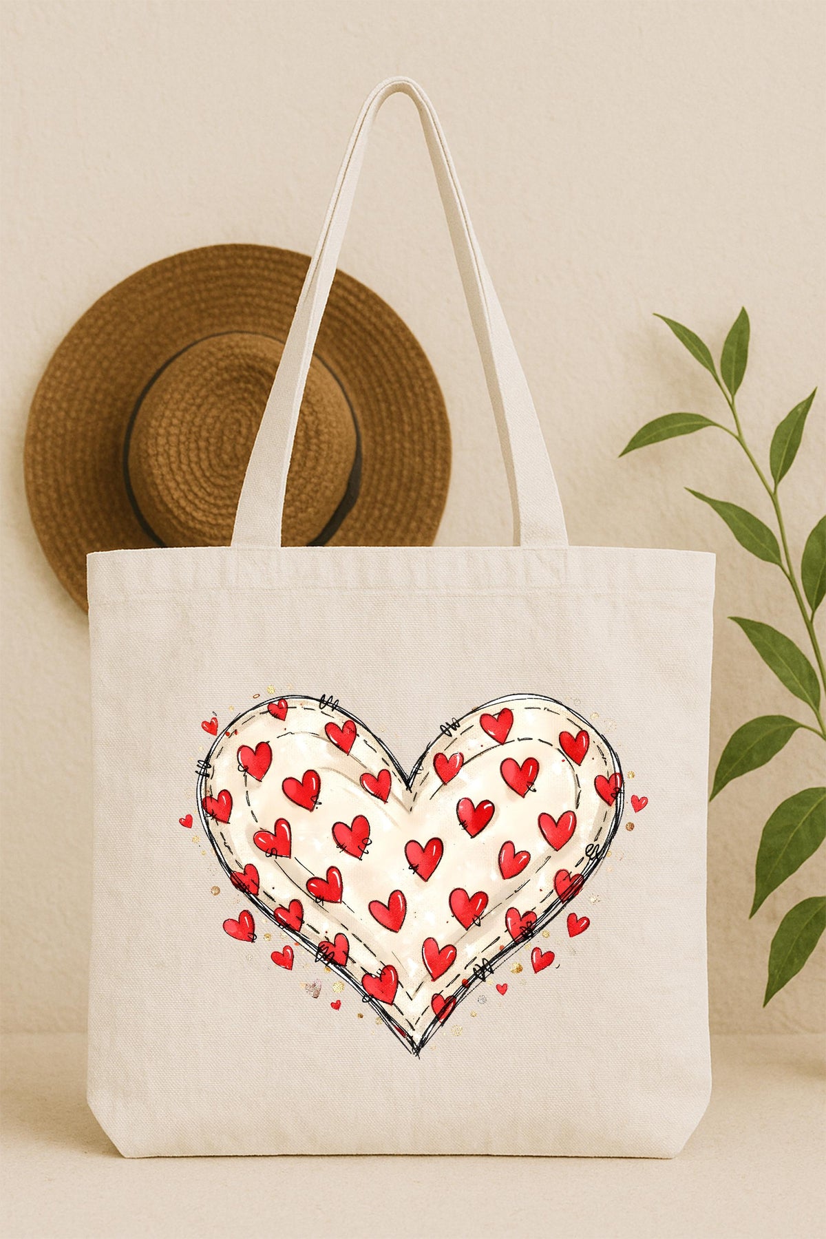 Valentine's Day Heart Tote Bag, Red Hearts Tote Bag, Valentine's Day Gift Bag