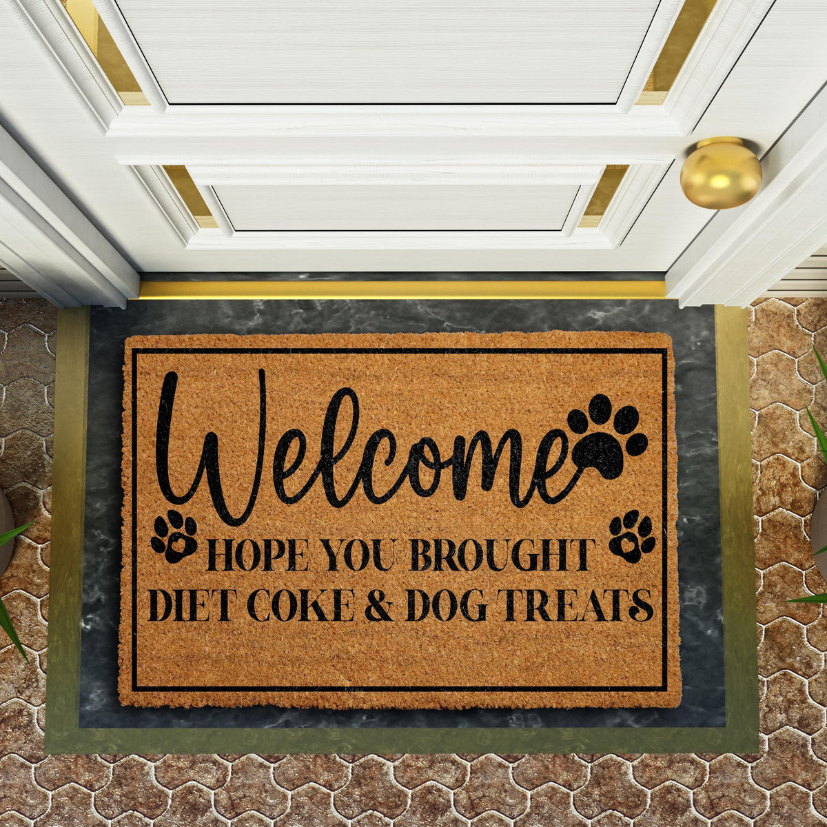 Welcome Hope You Brought Diet Coke & Dog Treats Doormat, Cute Dog Family Welcome Mat