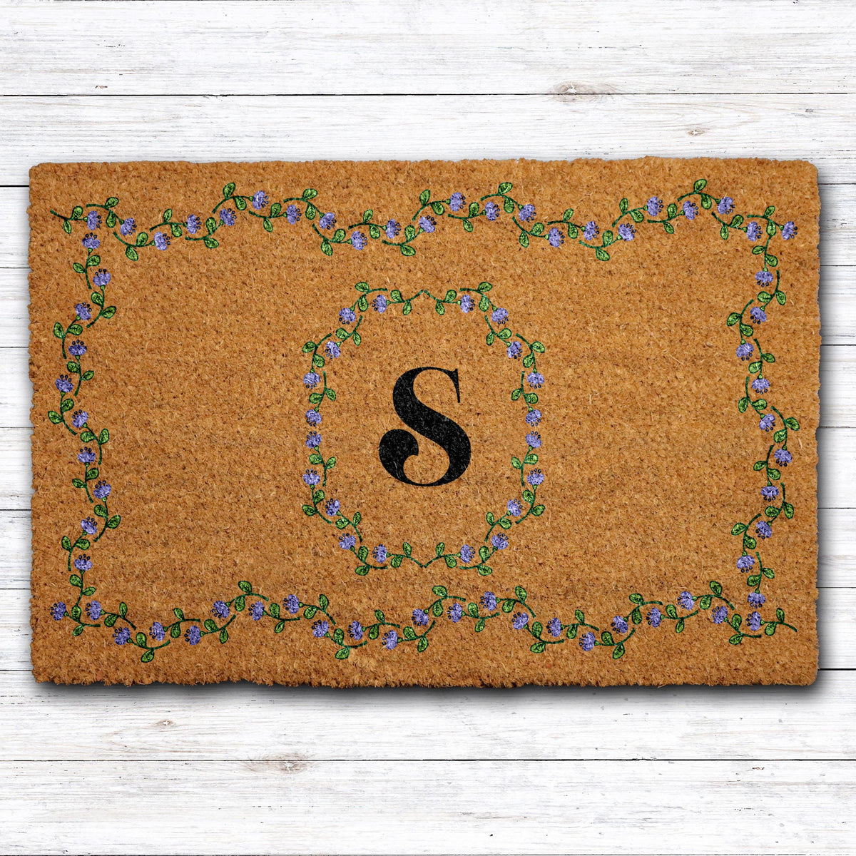 Personalized Monogram Welcome Mat, Custom Initial Floral Doormat, Elegant Home Entrance Mat