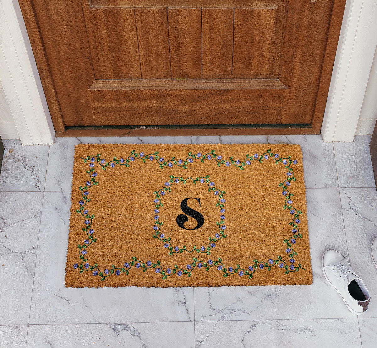Personalized Monogram Welcome Mat, Custom Initial Floral Doormat, Elegant Home Entrance Mat
