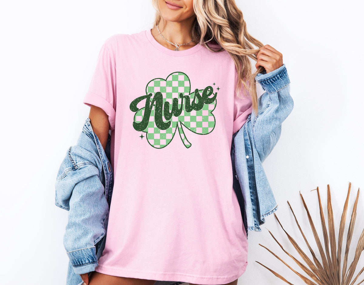 Checkered Clover Nurse Shirt, St Patrick's Day Nursing Sweat, St Patty's Nurse Gift Tee
