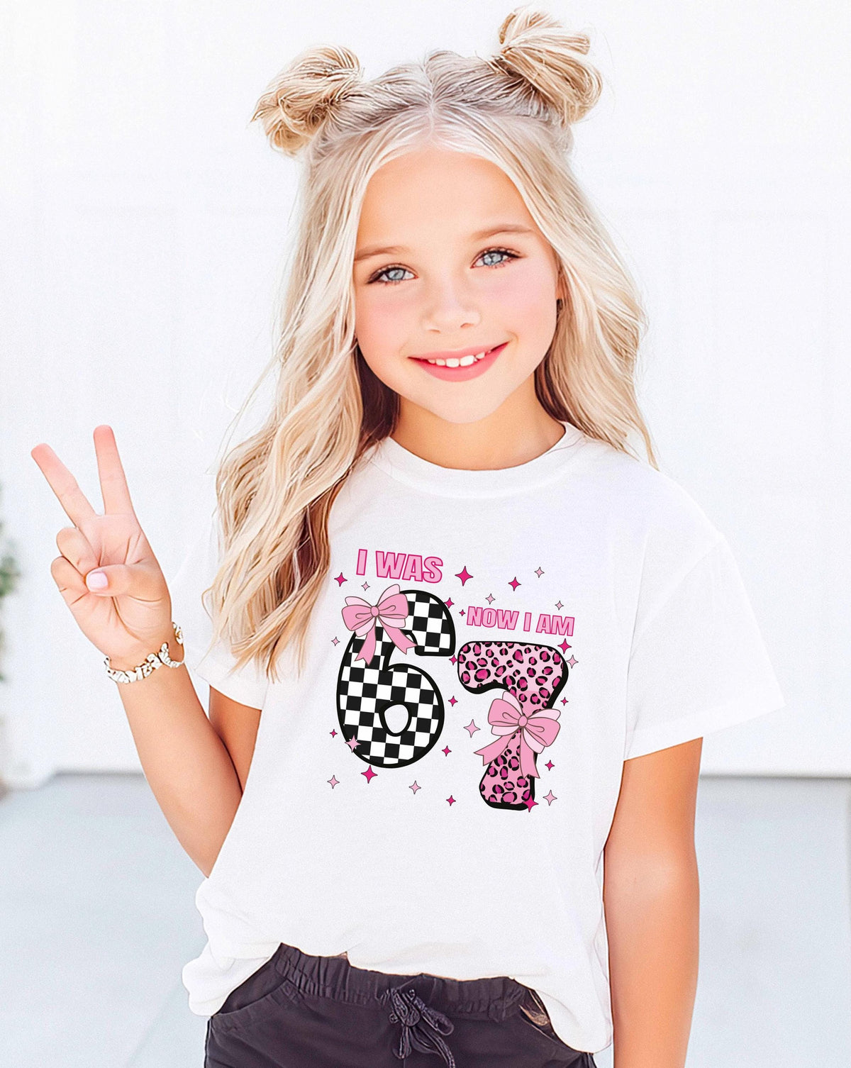 I Was 6 Now I'm 7 Birthday T-Shirt, Coquette 7th Birthday Girl Tee, Funny 6 7 Birthday Gift