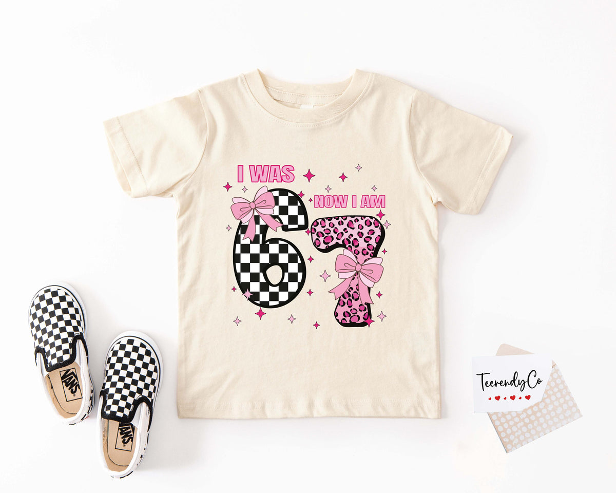 I Was 6 Now I'm 7 Birthday T-Shirt, Coquette 7th Birthday Girl Tee, Funny 6 7 Birthday Gift
