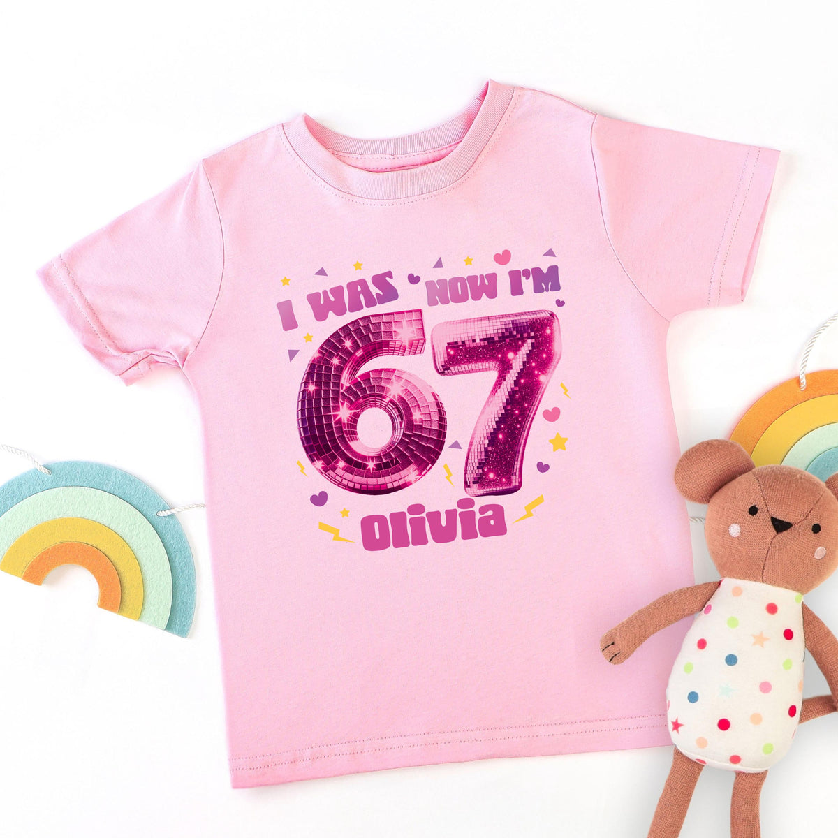 Disco Ball 7th Birthday Girl Shirt, I Was 6 Now I'm 7 Birthday Tee, Custom 6 7 Birthday Gift