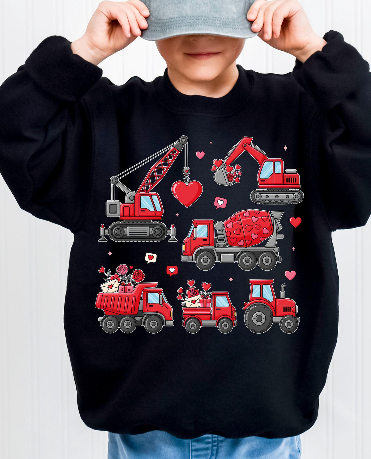Monster Truck Valentine Sweatshirt, Truck Boys Valentine Sweater, Toddler Boy Truck Love Sweater, Kids Valentine Hoodie, Boys Crushin Hearts