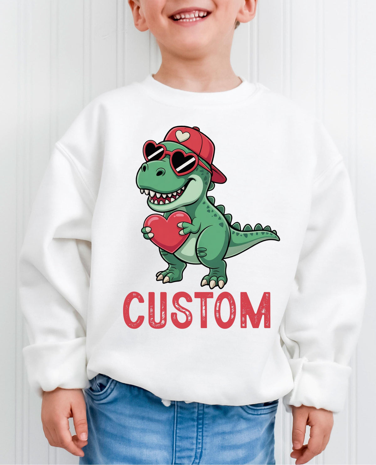 Custom Name Dinosaur Valentine Sweatshirt, Boys Retro Valentine Sweater, Funny Kids Valentine Hoodie, Boys Dino Valentines Day Sweater