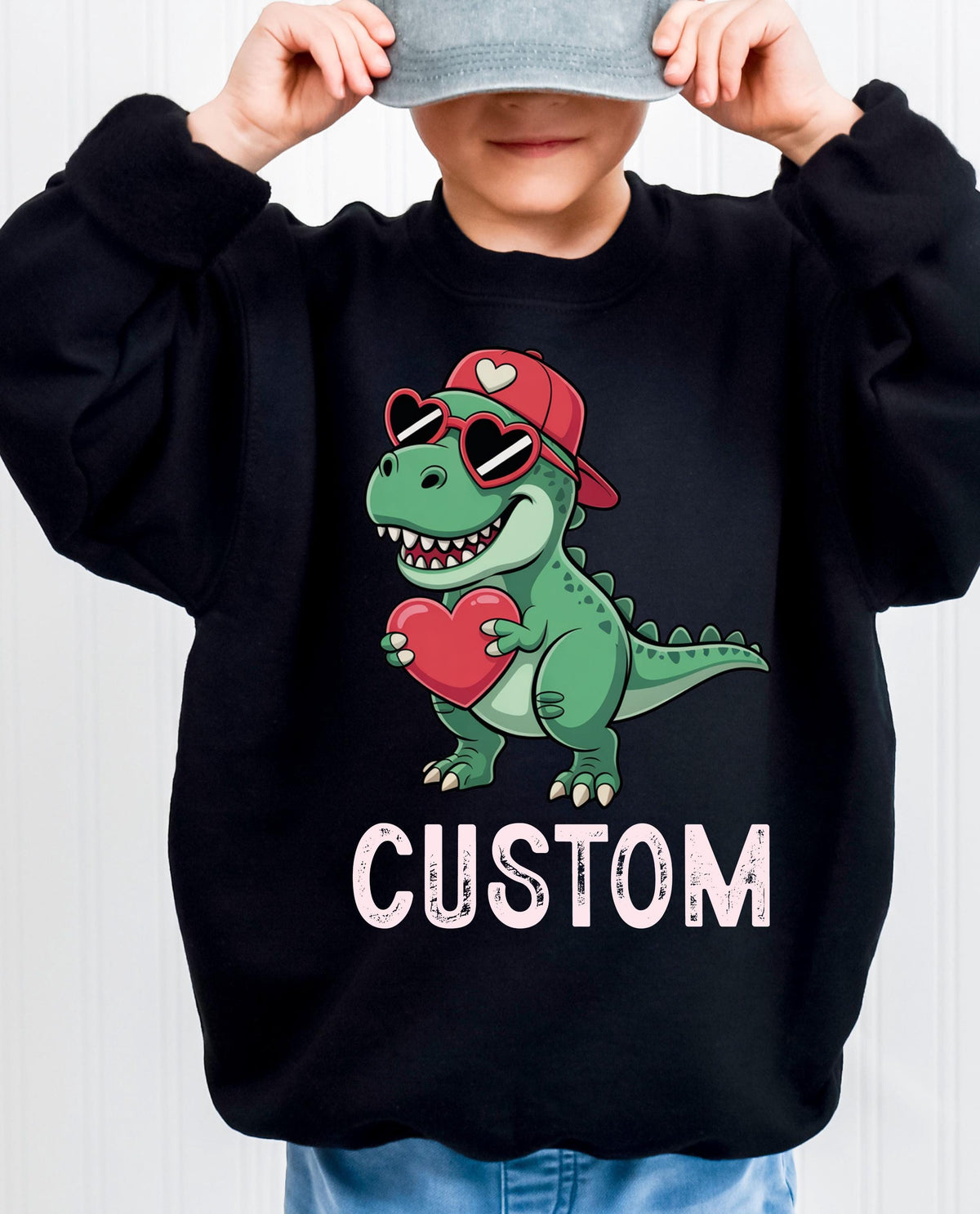 Custom Name Dinosaur Valentine Sweatshirt, Boys Retro Valentine Sweater, Funny Kids Valentine Hoodie, Boys Dino Valentines Day Sweater