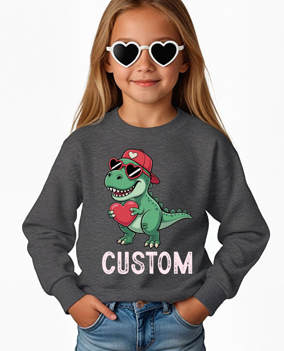 Custom Name Dinosaur Valentine Sweatshirt, Boys Retro Valentine Sweater, Funny Kids Valentine Hoodie, Boys Dino Valentines Day Sweater
