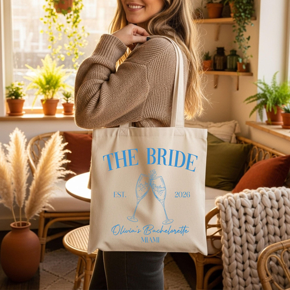 Bride Tote Bag, Personalized Bachelorette Tote Bag, Luxury Wedding Party Canvas Bag, Bridesmaid Gift