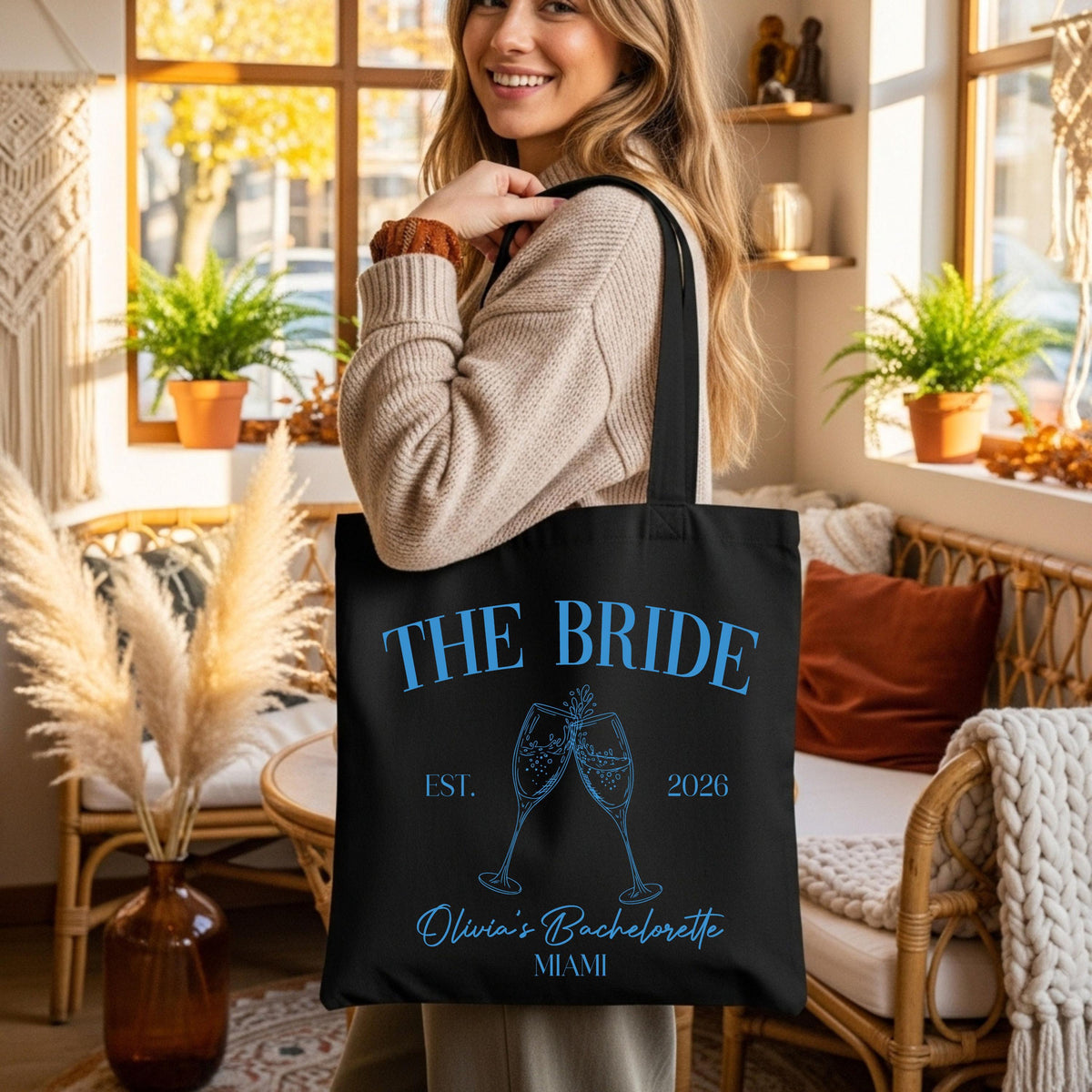 Bride Tote Bag, Personalized Bachelorette Tote Bag, Luxury Wedding Party Canvas Bag, Bridesmaid Gift