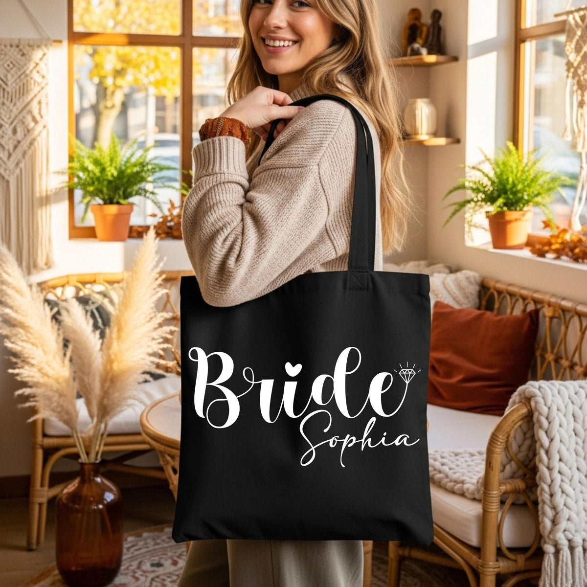 Custom Bride Tote Bag, Personalized Mrs Name Bridal Shower Gift, Bride Canvas Bag, Wedding Day Tote Bag, Bachelorette Tote Bag