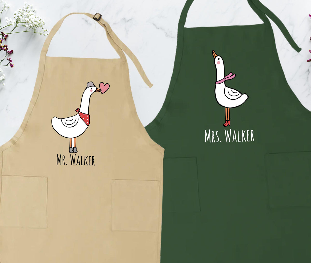 Personalized Couple Matching Aprons, Funny Goose Valentine's Day Apron, Chef Apron Gift for Lovers