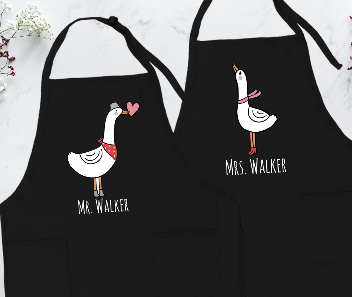 Personalized Couple Matching Aprons, Funny Goose Valentine's Day Apron, Chef Apron Gift for Lovers