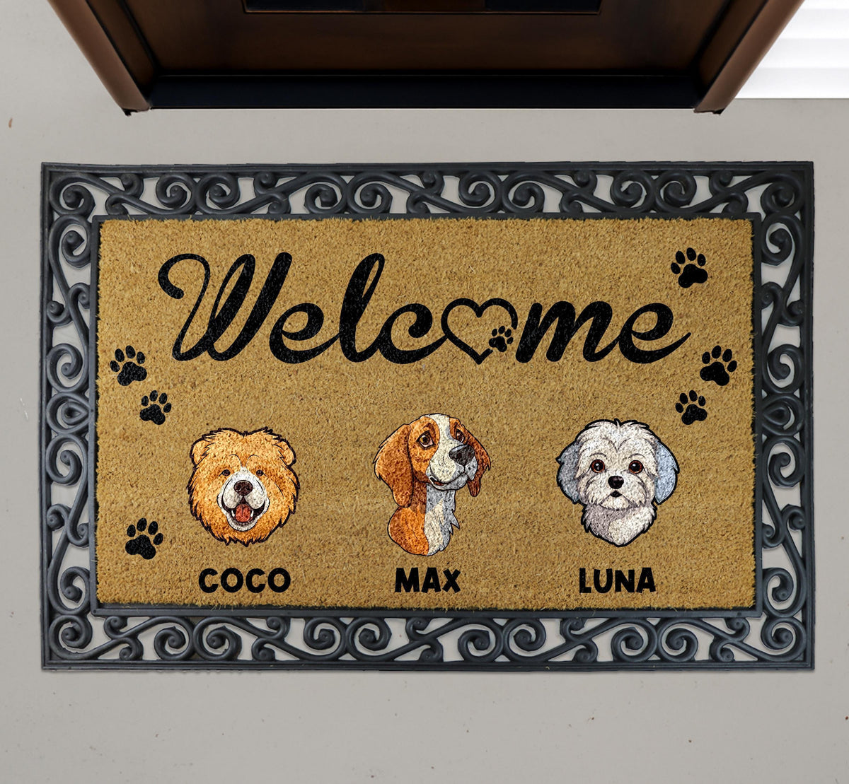 Custom Pet Doormat, Personalized Dog Cat Welcome Mat, Custom Dog Breeds Family Doormat