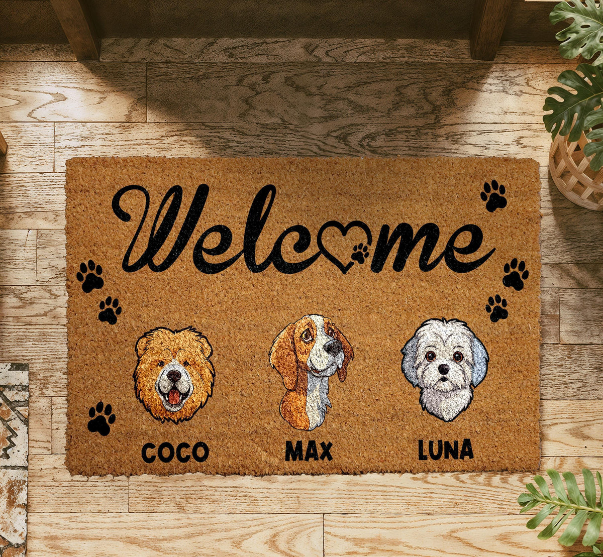 Custom Pet Doormat, Personalized Dog Cat Welcome Mat, Custom Dog Breeds Family Doormat