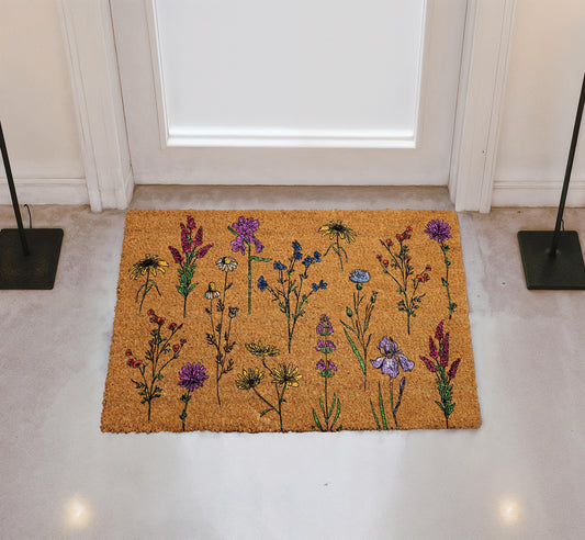 Spring Flowers Doormat, Watercolor Wildflower Door Mat, Colorful Floral Entry Rug
