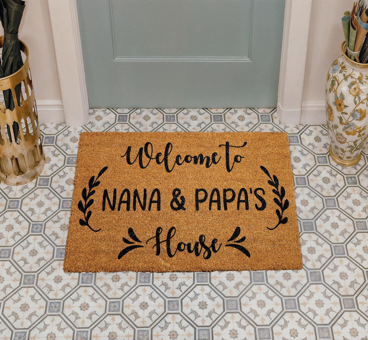 Welcome to Nana & Papa’s House Doormat, Personalized Grandparents Door Mat