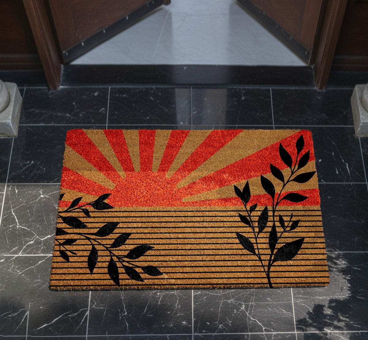 Retro Summer Vibes Doormat, Boho Sunset Welcome Mat, Modern Front Door Decor, Sunrise Entry Rug