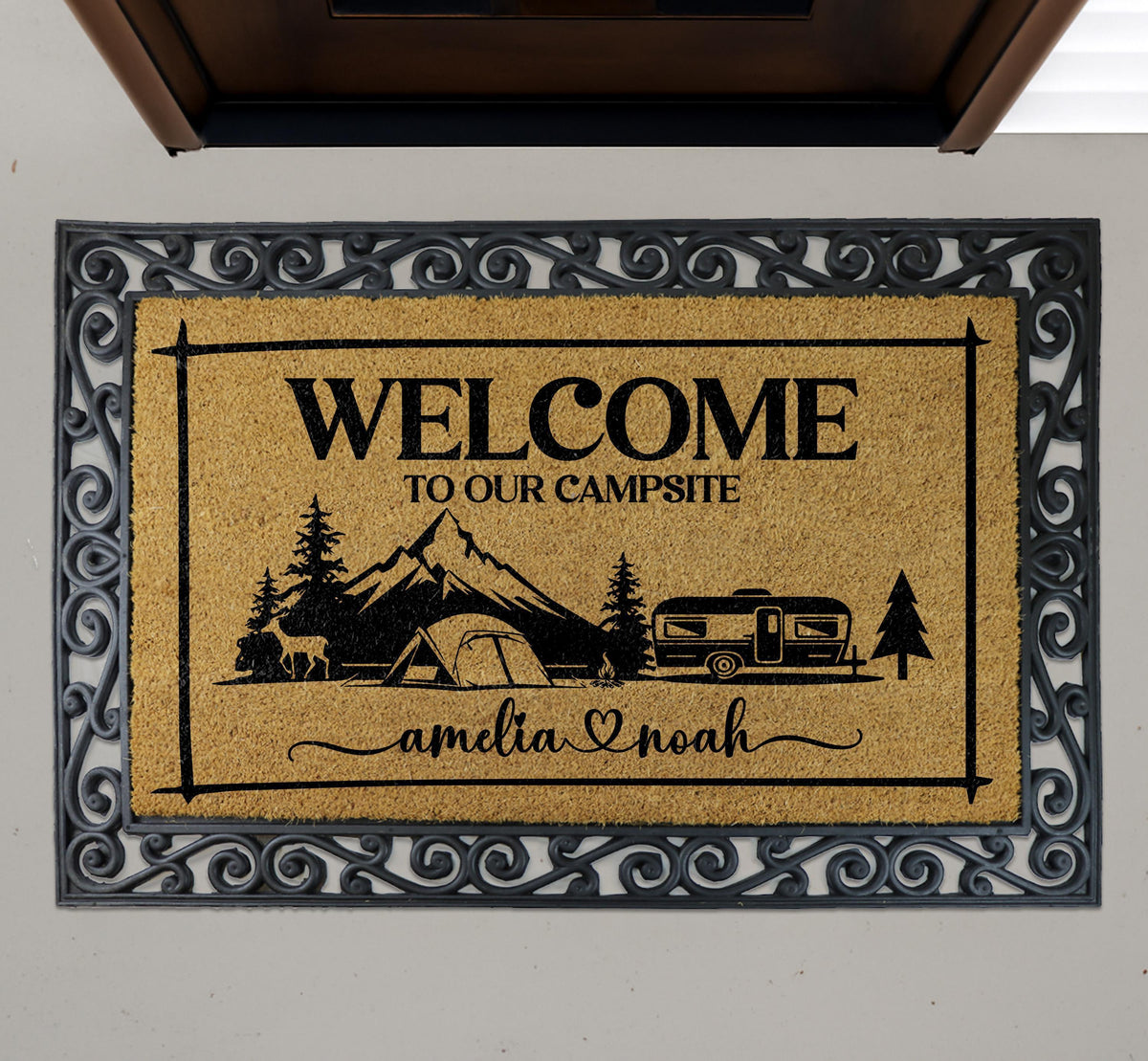 Personalized Campsite Doormat, Custom Camper Welcome Mat, RV Door Mat, Outdoor Rug for Campers