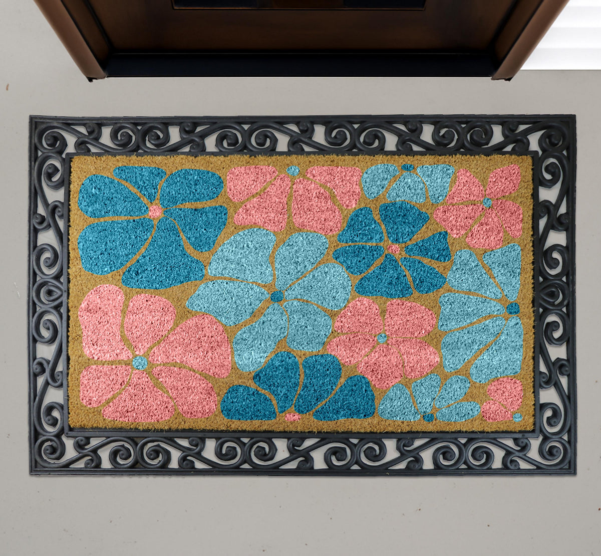 Colourful Floral Entrance Doormat, Floral Welcome Mat, Pretty Flower Design Porch Decor