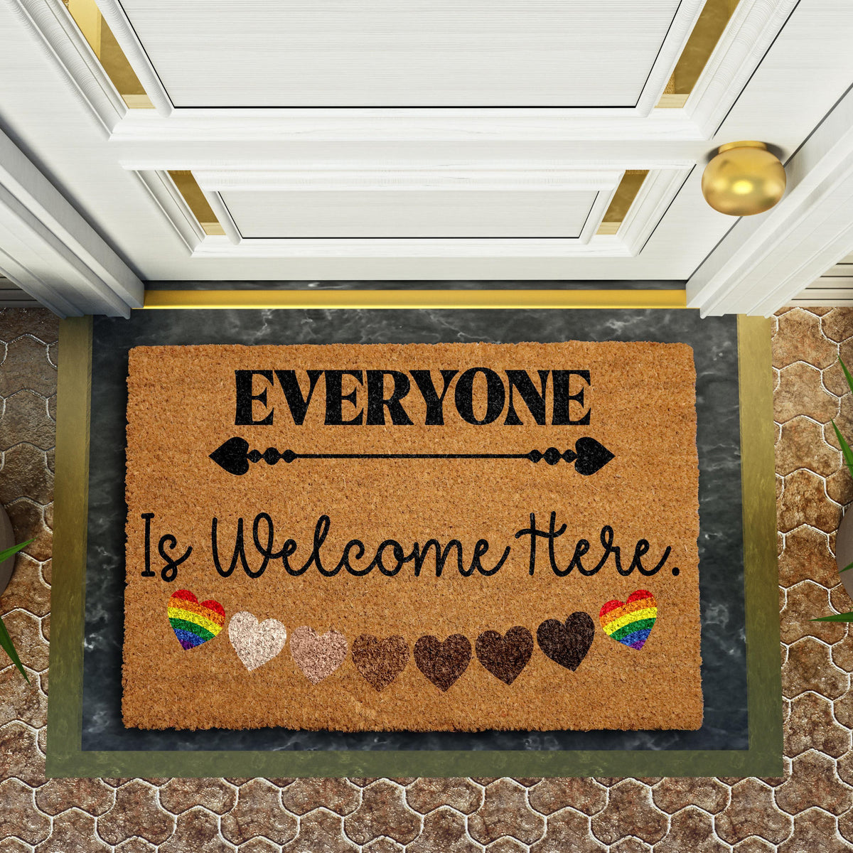 Everyone Is Welcome Here Doormat, LGBTQ+ Love Wins Welcome Mat