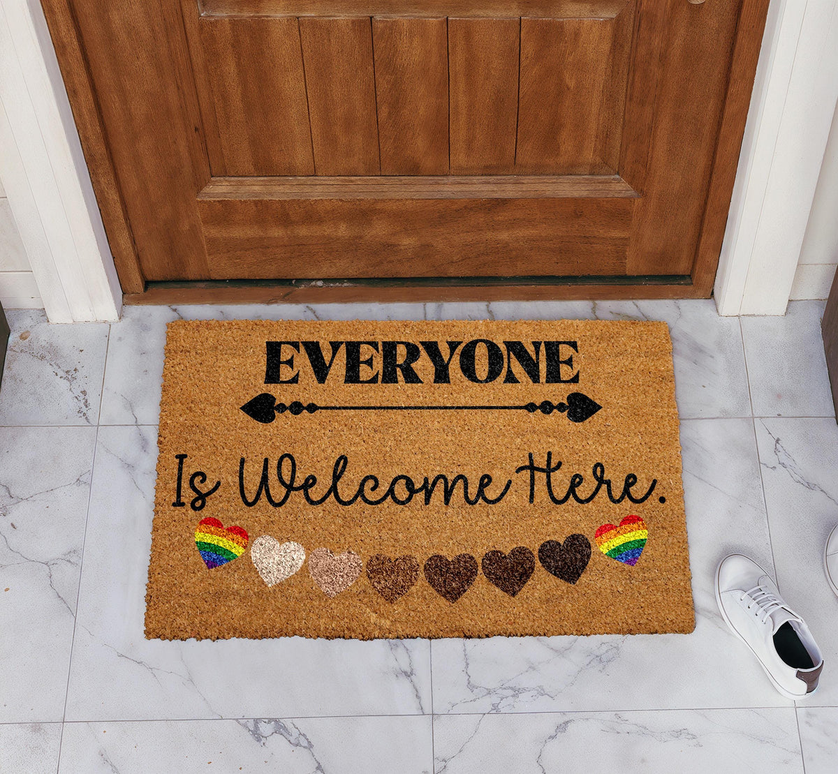 Everyone Is Welcome Here Doormat, LGBTQ+ Love Wins Welcome Mat