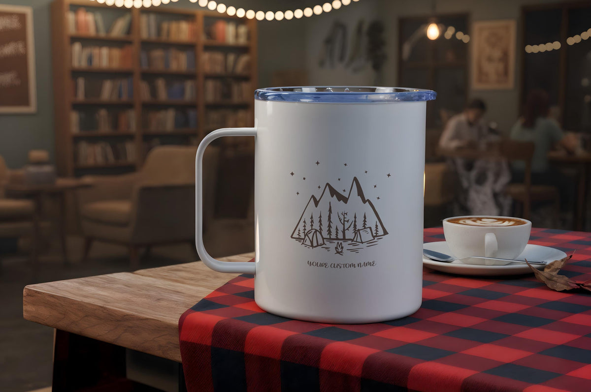 Custom Camping Cup, Personalized Ceramic Campfire Mug, Camping Iced Coffee Mug, Camping Gift