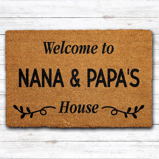 Welcome To Nana & Papa's House Doormat, Grandparents Home Coir Welcome Mat
