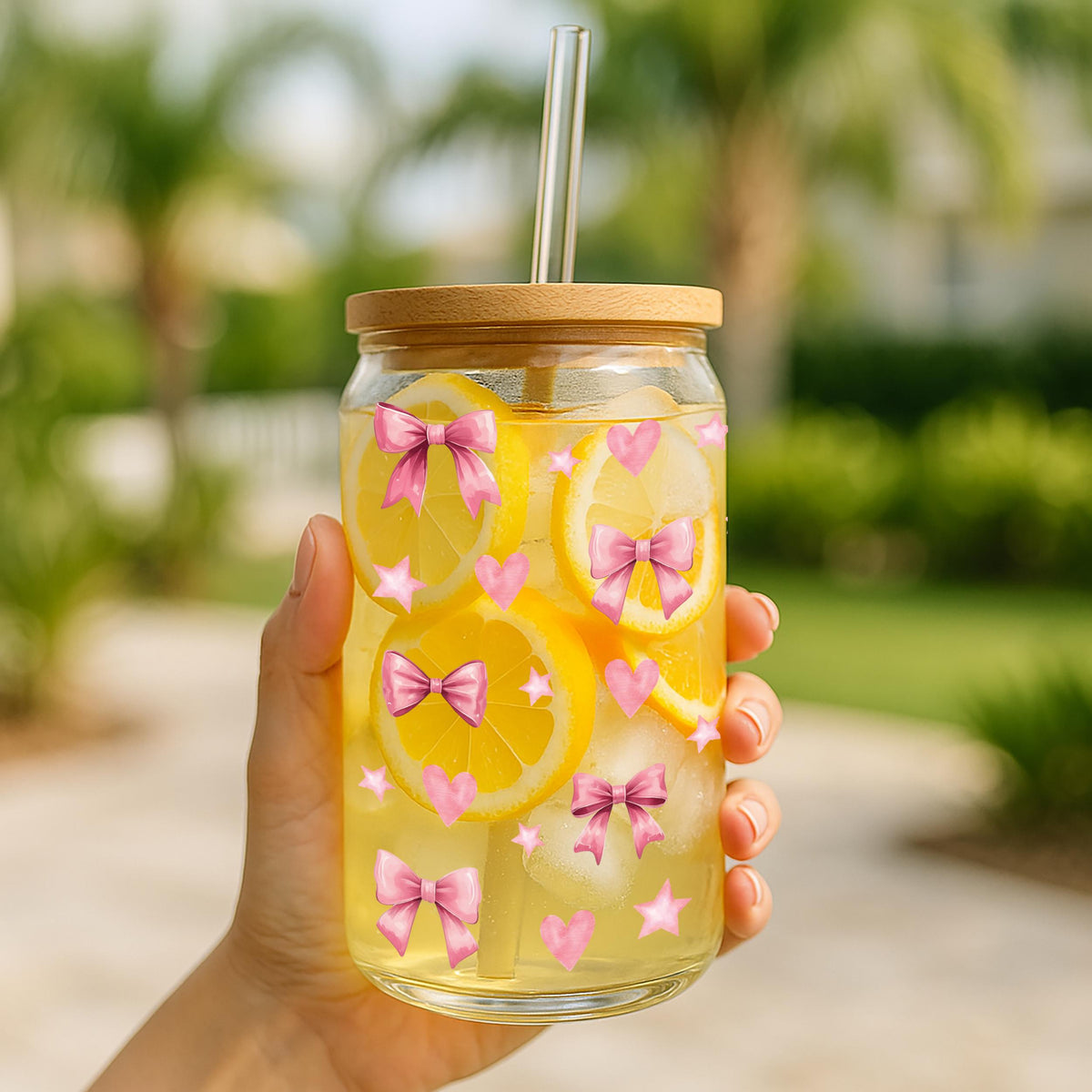Coquette Pink Bow Glass Tumbler, Girly Iced Coffee Cup, Girly Iced Coffee Glass Cup