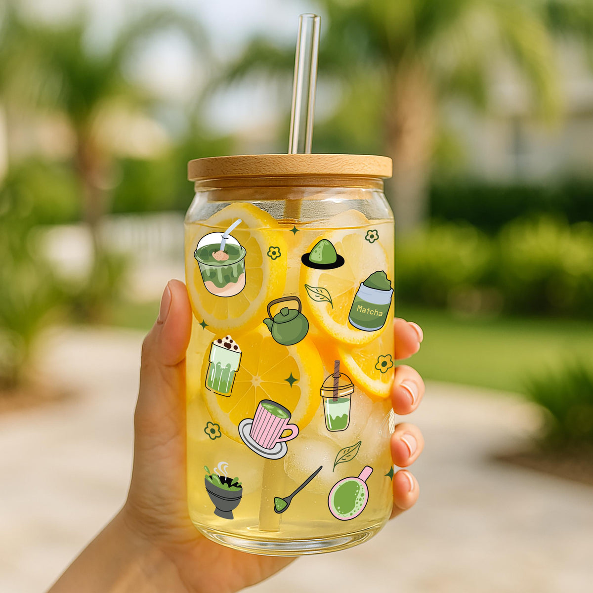 Matcha Girly Glass Tumbler, Aesthetic Matcha Theme Cup, Matcha Lover Gift