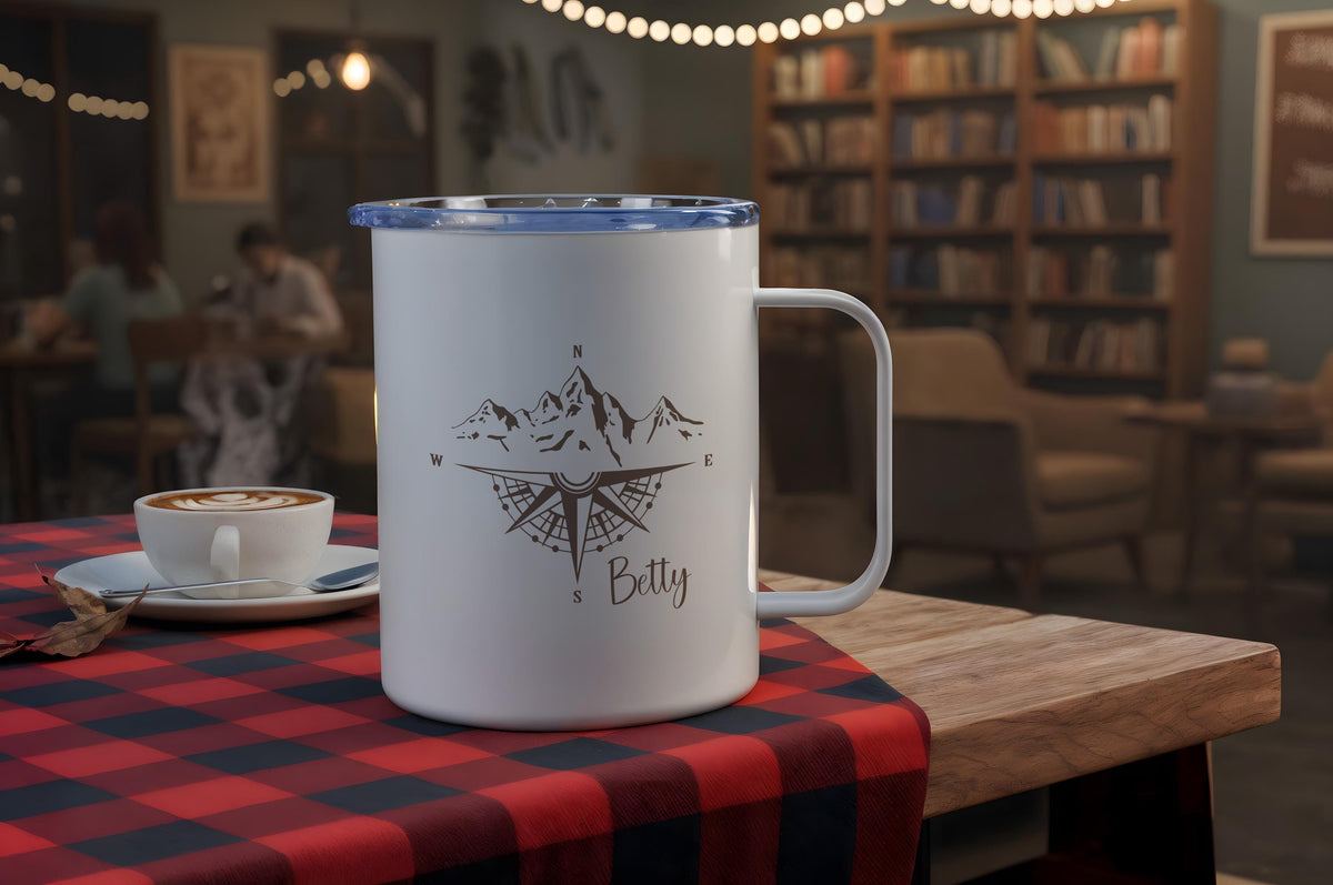 Personalized Compass Mountain Mug, Travel Forest Compass Mug, Personalized Mountain Mug