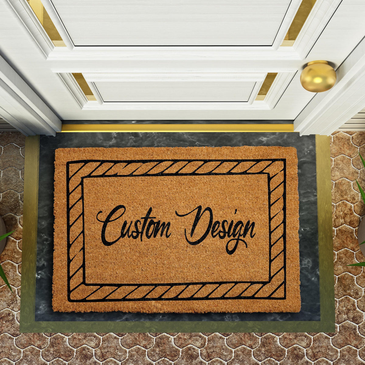 Customizable Frame and Font Design Doormat, Personalized Text Welcome Mat